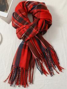 1條中性多色格子紋和流蘇保暖休閒簡約針織圍巾,適用於秋冬 - 彩色 - 查看 4