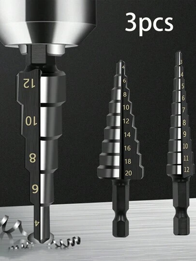 3Pcs/Set 3-12mm 4-12mm 4-20mm HSS Straight Groove Step Drill Bit Titanium Coated Wood Metal Hole Cutter Core Drilling Tools Set (Black),Tool Accessories