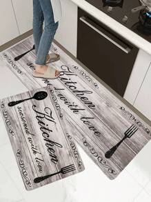 1pc Vintage Kitchen Print Fluffy Mat, Dirt-resistant Floor Mat, Machine Washable Kitchen Door Mat, Bathroom Water-absorbing Floor Mat, Living Room Bedroom Hallway Entrance Mat - Grey - View 1