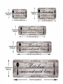 1pc Vintage Kitchen Print Fluffy Mat, Dirt-resistant Floor Mat, Machine Washable Kitchen Door Mat, Bathroom Water-absorbing Floor Mat, Living Room Bedroom Hallway Entrance Mat - Grey - View 2