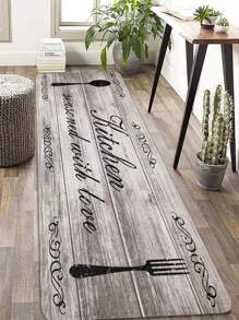 1pc Vintage Kitchen Print Fluffy Mat, Dirt-resistant Floor Mat, Machine Washable Kitchen Door Mat, Bathroom Water-absorbing Floor Mat, Living Room Bedroom Hallway Entrance Mat - Grey - View 6
