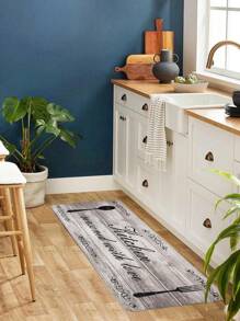 1pc Vintage Kitchen Print Fluffy Mat, Dirt-resistant Floor Mat, Machine Washable Kitchen Door Mat, Bathroom Water-absorbing Floor Mat, Living Room Bedroom Hallway Entrance Mat - Grey - View 5