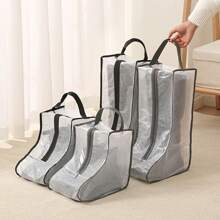 1pc Plaid Multipurpose Transparent Dustproof & Moistureproof Shoe Bag For Tall & Short Boots, With Handle - Black - View 1
