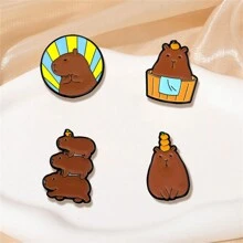 Cartoon Capybara Cute Enamel Pins Women Men's Brooches for Clothes Metal Badges Lapel Pins for Backpack Decorations - Orange - View 4