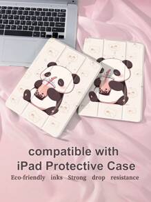 可愛熊貓動物造型外殼，適用於iPad新款iPad Air4/5，10.9英寸，適用於華為Metepad 11/ Tab/5保護套，帶筆套，支援自動睡眠/喚醒功能 - 米色 - 查看 4
