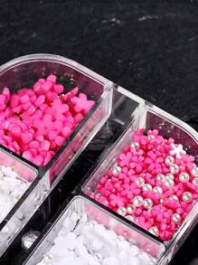 混合花朵美甲水钻，6格粉白花朵闪亮可爱Y2K美甲装饰3D花朵水钻仿珍珠美甲饰品DIY美甲沙龙美甲用品美甲宝石美甲 - 彩色 - 查看 6