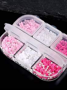 混合花朵美甲水钻，6格粉白花朵闪亮可爱Y2K美甲装饰3D花朵水钻仿珍珠美甲饰品DIY美甲沙龙美甲用品美甲宝石美甲 - 彩色 - 查看 7