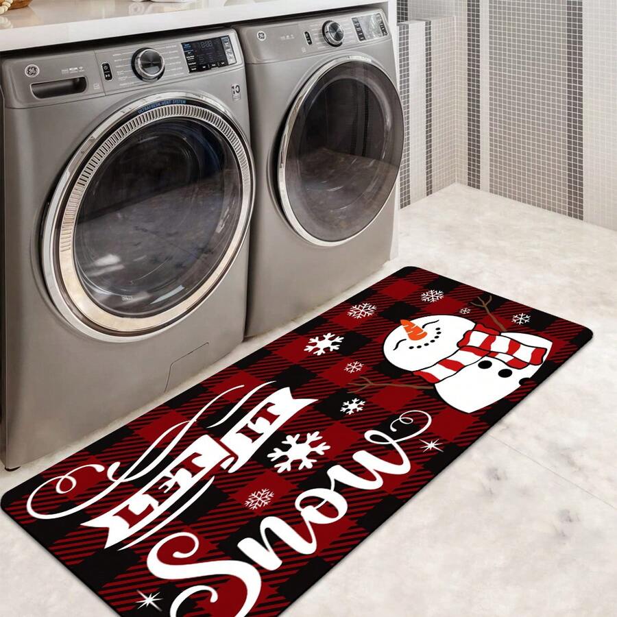 1 Piece Of Christmas Snowman And Snowflake Design Laundry Room Bathroom Mat. Cartoon Machine Washable Water-absorbent And Quick-drying Bathroom Carpet. Anti-slip Floor Mat In Washing Machine Room. Suitable For Use In Front Of Bathtub, Shower Room, Washing Machine And Sink. Multiple Styles Available. - Multicolor - View 1