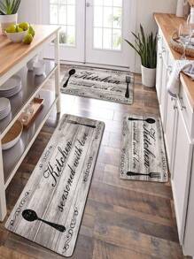 1pc Vintage Kitchen Print Fluffy Mat, Dirt-resistant Floor Mat, Machine Washable Kitchen Door Mat, Bathroom Water-absorbing Floor Mat, Living Room Bedroom Hallway Entrance Mat - Grey - View 3