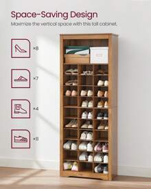 VASAGLE Shoe Storage Cabinet, 10-Tier Shoe Rack Organizer, Holds Up To 30 Pairs Of Shoes, For Entryway Bedroom, 12.6 X 24.8 X 73.6 Inches, White, Rustic Walnut - màu nâu - Xem 4