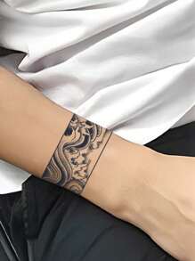 1 件防水不反光魚在海中游泳臨時紋身貼紙適合女士手臂和手腕 - 黑色 - 查看 2