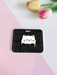 1 Pieza Tarjetero / Carcasa Horizontal, Patrón De Dibujos Animados, Cordón Retráctil Con Resorte Elástico Que Se Adapta A Tarjetas De Identificación De Estudiante, Tarjetas De Comida, Tarjetas De Autobús, Tarjetas De Identificación Del Trabajo - Blanco - Ver 6