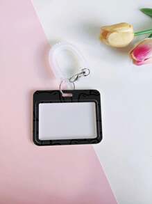 1 Pieza Tarjetero / Carcasa Horizontal, Patrón De Dibujos Animados, Cordón Retráctil Con Resorte Elástico Que Se Adapta A Tarjetas De Identificación De Estudiante, Tarjetas De Comida, Tarjetas De Autobús, Tarjetas De Identificación Del Trabajo - Blanco - Ver 2