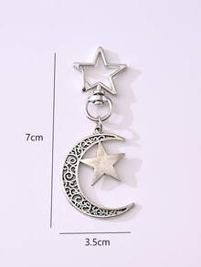 1 件銀色時尚鏤空星月造型鑰匙圈與包包吊墜