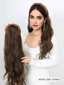 24inch Long Curly  Hairpiece Removable Headband Wig Women's Synthetic Cover Wig Natural Straight Natural Hairpiece Half Wig - Light Brown - 查看 2