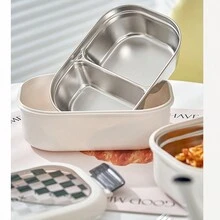 Stainless Steel Lunch Box With Lid, Fresh Style For Students - Beige - View 6