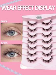 Asiteo 7 Pairs 3D Transparent False Eyelashes With Faux Mink Lashes, Fluffy Curly Cat Eye Lashes, Natural Looking Eyelash Extensions - 黑色 - 查看 2