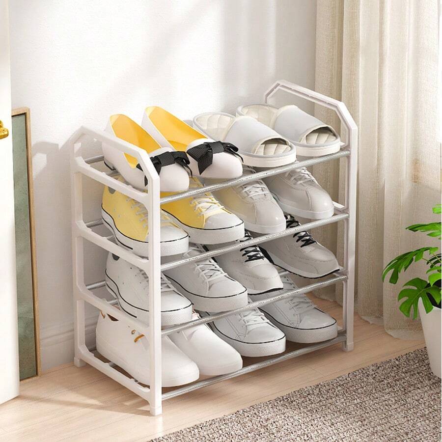 4層大型節省空間多用途置物架地落式組織架,適用於辦公室、客廳、浴室、廚房;容易組裝的梯形鞋架;宿舍鞋櫃;陽台植物架 - 白色 - 查看 1