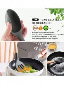 FANOVA Set 12 espatulas utensilios de cocina de silicona con mango de madera - Negro - Ver 3