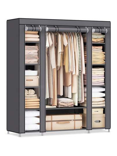 SONGMICS Kleiderschrank, Stoffschrank, 12 mit Kleiderstange und Ablagen, Stabiler Schrank, für Schlafzimmer, Ankleidezimmer, 150 x 45 x 175 cm