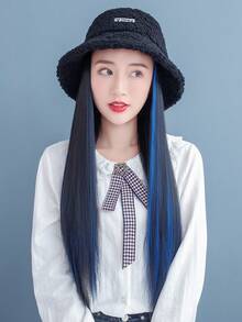 羊毛黑直髮假髮-黑色+水晶藍 - 漸層 - 查看 6