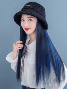 羊毛黑直髮假髮-黑色+水晶藍 - 漸層 - 查看 8