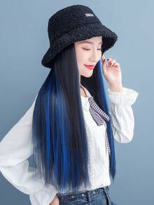 羊毛黑直髮假髮-黑色+水晶藍 - 漸層 - 查看 9