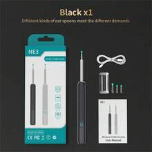 NE3 Ear Cleaner High Precision Ear Wax Removal Tool with Camera LED Light Wireless Otoscope Smart Ear Cleaning Kit-Black - Black - View 2