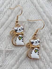 2 件裝新品可愛貓耳耳環,您的最佳選擇 - 金黃色 - 查看 12