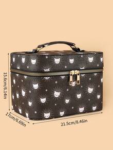 Cartoon Cat & Heart Embossed Makeup Bag - Black and White - View 3