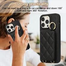 時尚的單色假皮革手機掛鏡支架,掛鈎和長帶錢包卡片套,防震手機套兼容 15 14 13 12 11 Pro Max 14 Plus 15 Plus 的斜背式手機包 - 黑色 - 查看 10