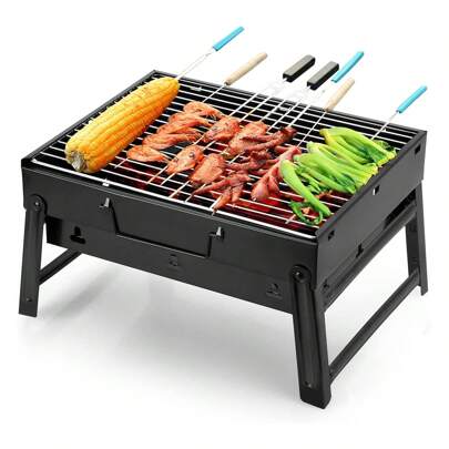 Portable Folding Barbecue Grill, BBQ Grill, Charcoal Grill, Desk Tabletop Grill, Outdoor Stainless Steel Camping Grill for Picnic Garden Terrace Camping Travel