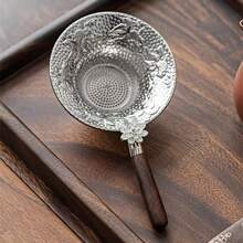 Zazumi 1pc Lotus & Koi Fish Design Metal Tea Strainer With Handle, Chinese Tea Filter Tea Accessory Back To School - Silver - View 6