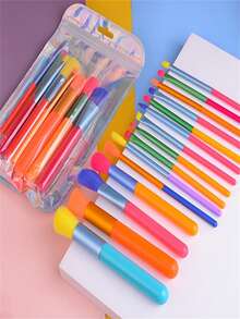 15 Piezas Pinceles de Maquillaje Set de Pinceles de Maquillaje de Sombras de Ojos de Pelo Sintético de Colores - Multicolor - Ver 6