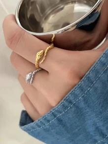 1pc Snake Shaped Open Ring, Texture Snake Design Index Finger Ring For Women - Gold - View 1