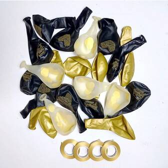 24/45 st 30 cm makaroner/rosa/lila/blå/röda/svarta och guld/silver latexballonger med trycket "Happy Birthday", levereras med 4 rullar à 10 m band, lämpliga för födelsedagsfestdekorationer för män och kvinnor i åldern 18-70 år.