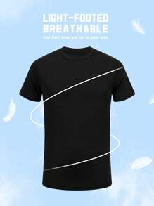 4 件套网眼男士超薄健身运动套装 T 恤，适合跑步和休闲健身服 - 黑色 - 查看 5