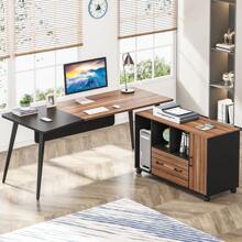 Tribesigns 70.8" Large Executive Desk And 47" File Cabinet, L Shaped Office Desk Business Desk Set, Computer Desk With Mobile Lateral Storage Cabinet - Coklat & Hitam - View 1