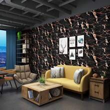 黑色大理石接觸紙乙烯基人造花崗岩壁紙即剝即貼防水光面自黏紙可拆卸牆貼膜適用於廚房中島檯面浴室臥室裝飾