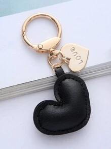 1pc Unisex Simple Leather Keychain With Heart Pendant , Couple Gift , Bag Accessory Car Accessaries Women - Hitam - View 2