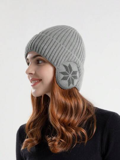 قبعة صوفية سميكة مبطنة بطبقة حرارية مع أغطية للأذنين ، للنساء، للشتاء والخريف