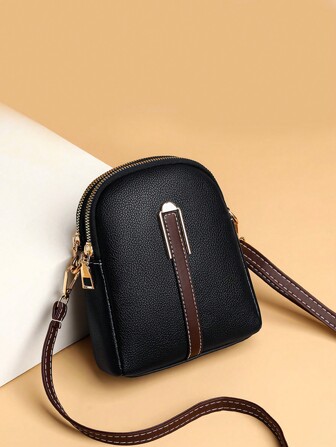 1pc Colorblock Decor Multi-compartment Vintage Crossbody Bag, Suitable For Women's Daily Use