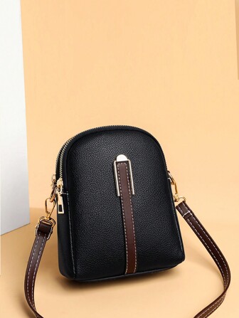 1pc Colorblock Decor Multi-compartment Vintage Crossbody Bag, Suitable For Women's Daily Use