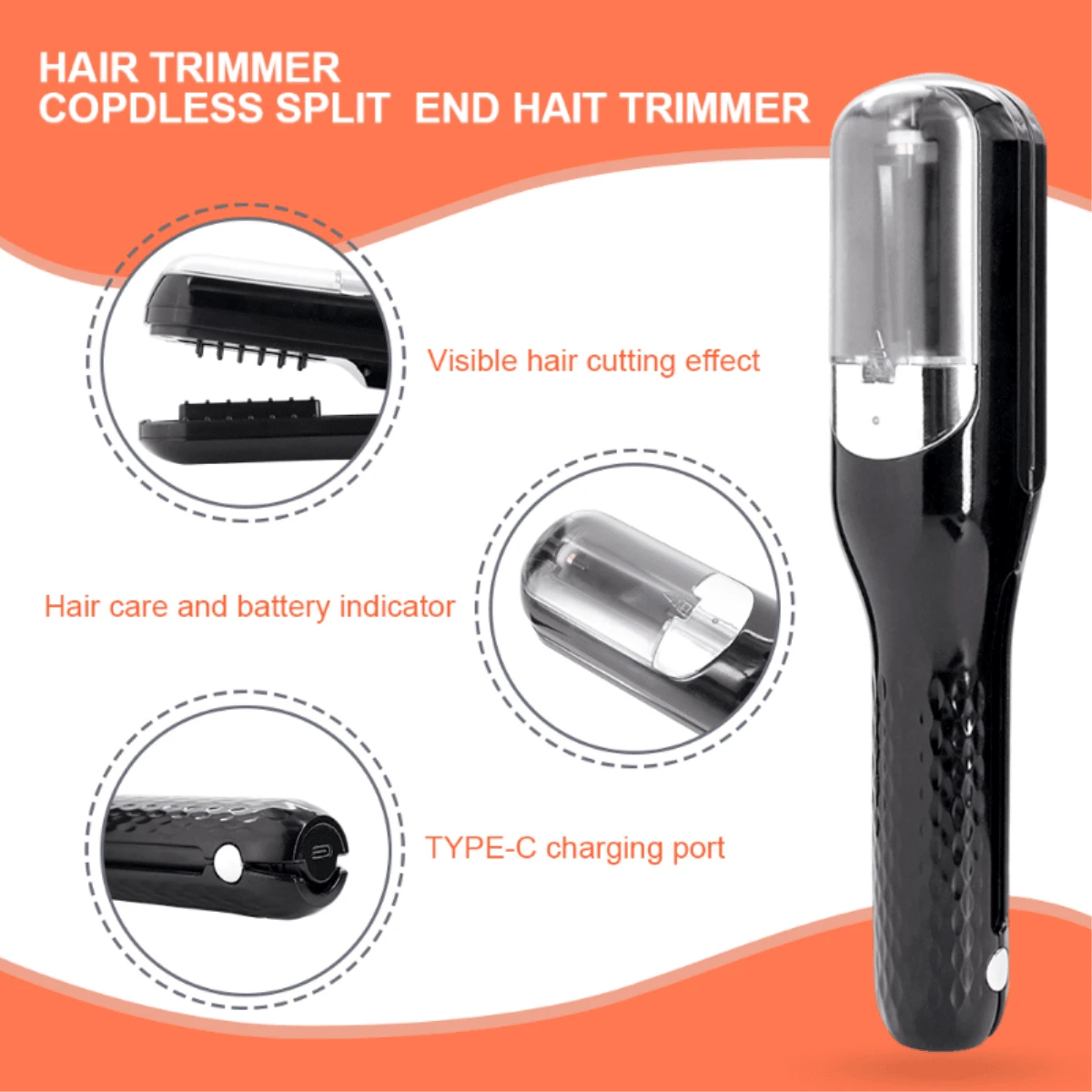 2 IN 1 Cordless Split End Hair Trimmer, Women Electric Hair Split Ends Trimmer Cutting Split End