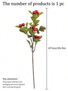 1入組69cm高仿真山楂樹枝,12顆果實,田園風格,用於家居客廳裝飾派對裝飾