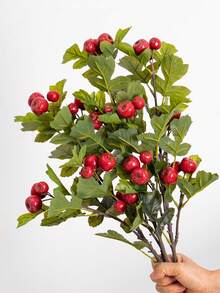1入組69cm高仿真山楂樹枝,12顆果實,田園風格,用於家居客廳裝飾派對裝飾