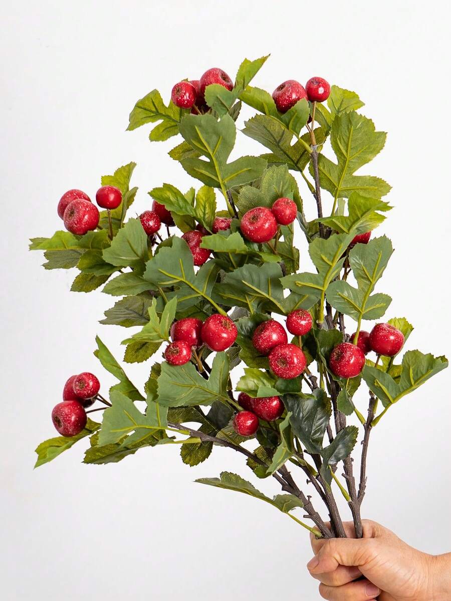 1入組69cm高仿真山楂樹枝,12顆果實,田園風格,用於家居客廳裝飾派對裝飾