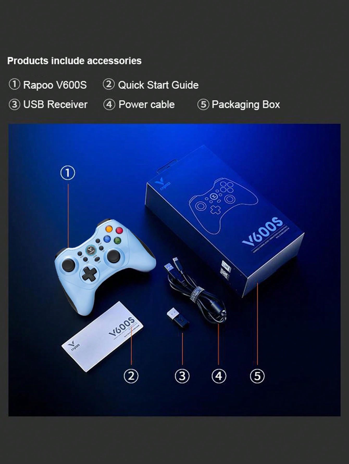 Rapoo V600S Blue Game Wireless/Wired Controller Computer Dual Vibration