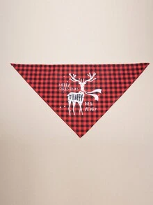 聖誕氛圍寵物頸巾,適用於狗和貓,格子裝飾鹿形三角圍巾,現貨供應 - 彩色 - 查看 4