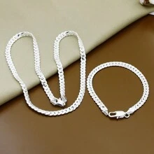 925 Sterling Silver Plated 5mm Side Chain 16/18/20/22/24 Inch Necklace 8 Inch Bracelet Set Fashion Charm Jewelry - Silver - View 7